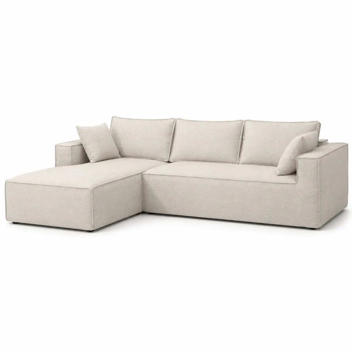 Canapé d'angle en tissu polyester beige 3 places avec méridienne