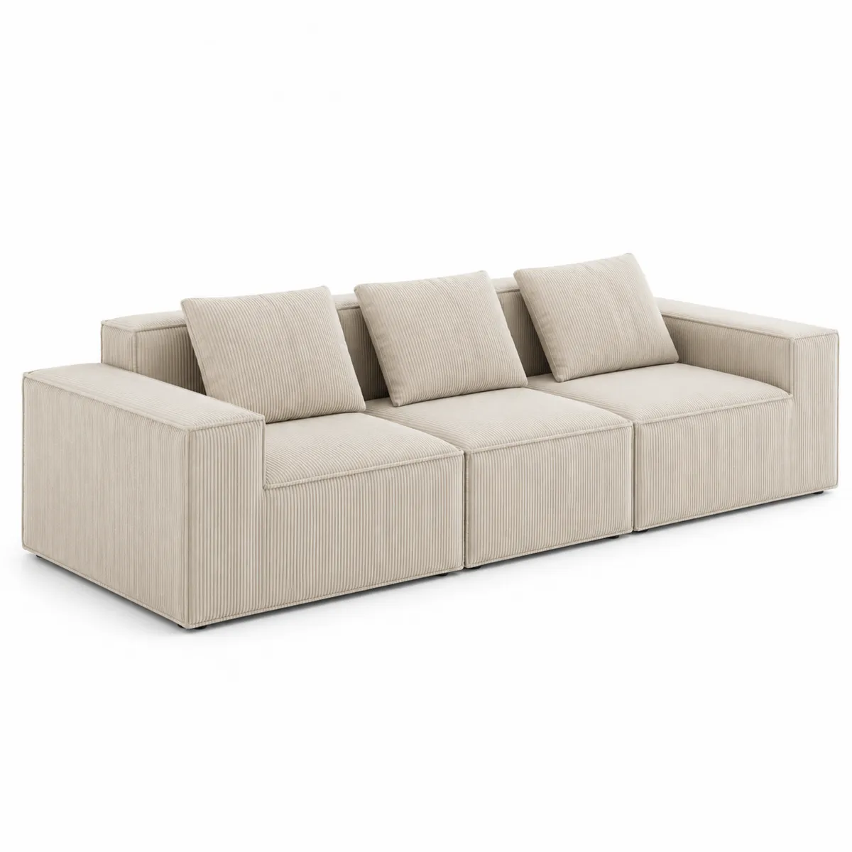 Canapé modulaire 3 places en velours côtelé beige