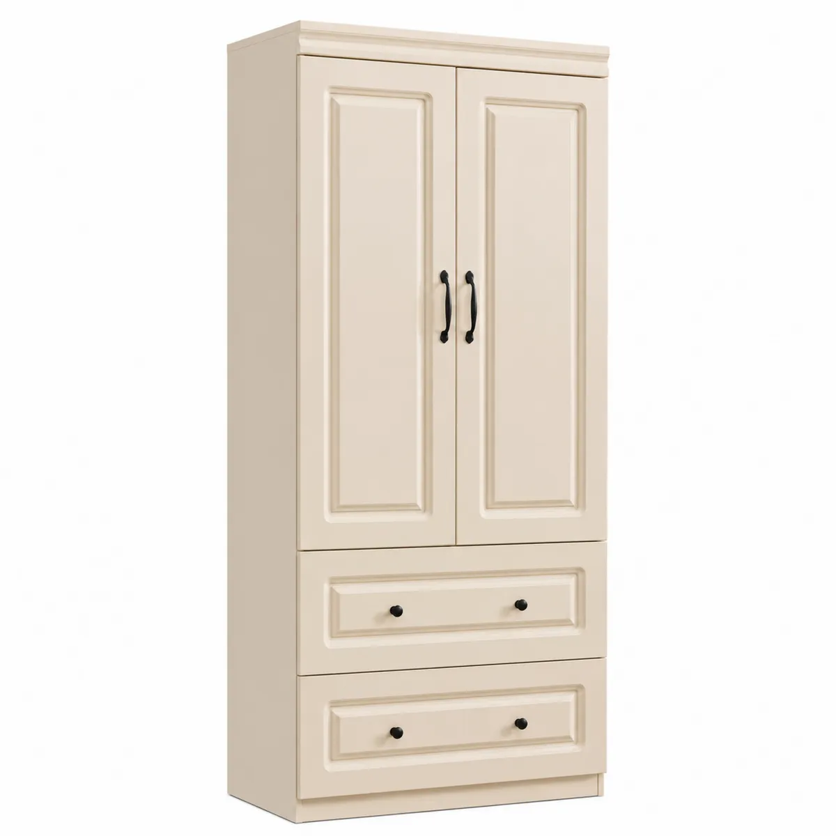 Armoire 2 Portes 2 Tiroirs en Bois Beige 180x70x40 cm