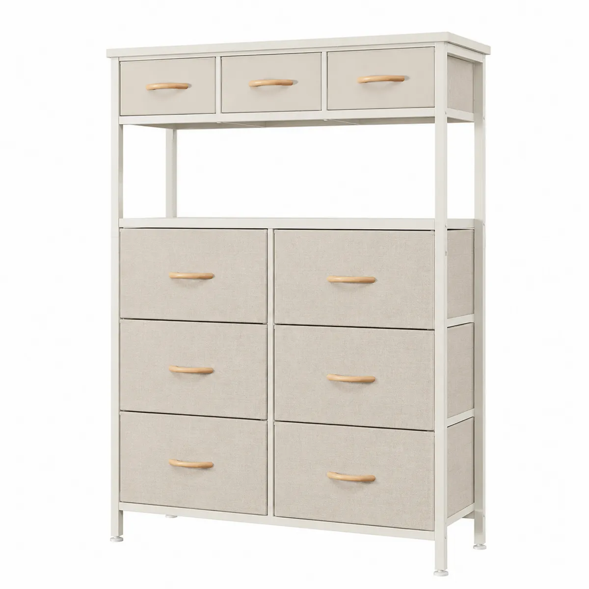 Commode à 8 tiroirs en tissu avec cadre métallique beige