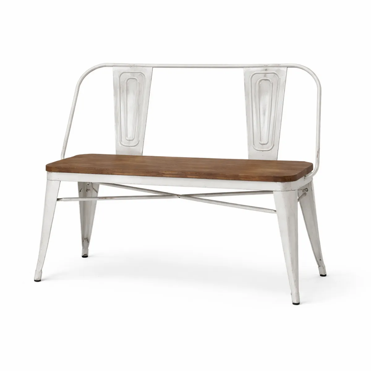 Banc en métal blanc et bois
