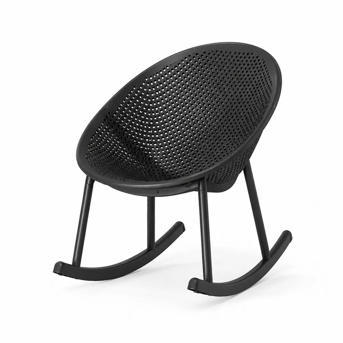 Chaise berçante en plastique noir avec cadre en acier