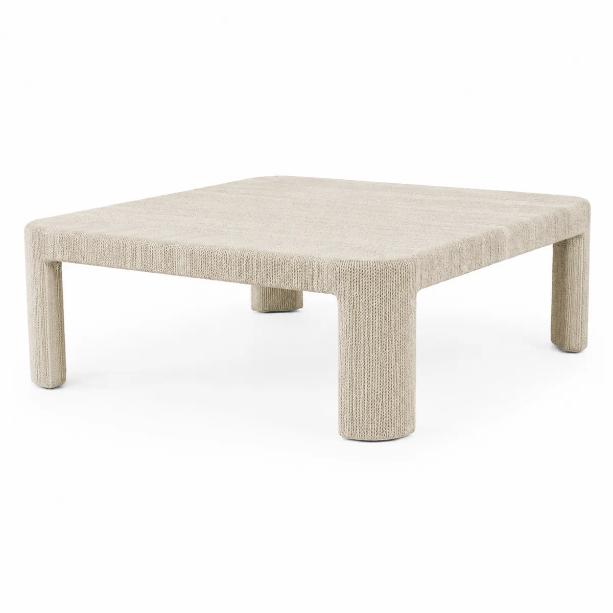 Table basse carrée en bois recouverte de tissu beige