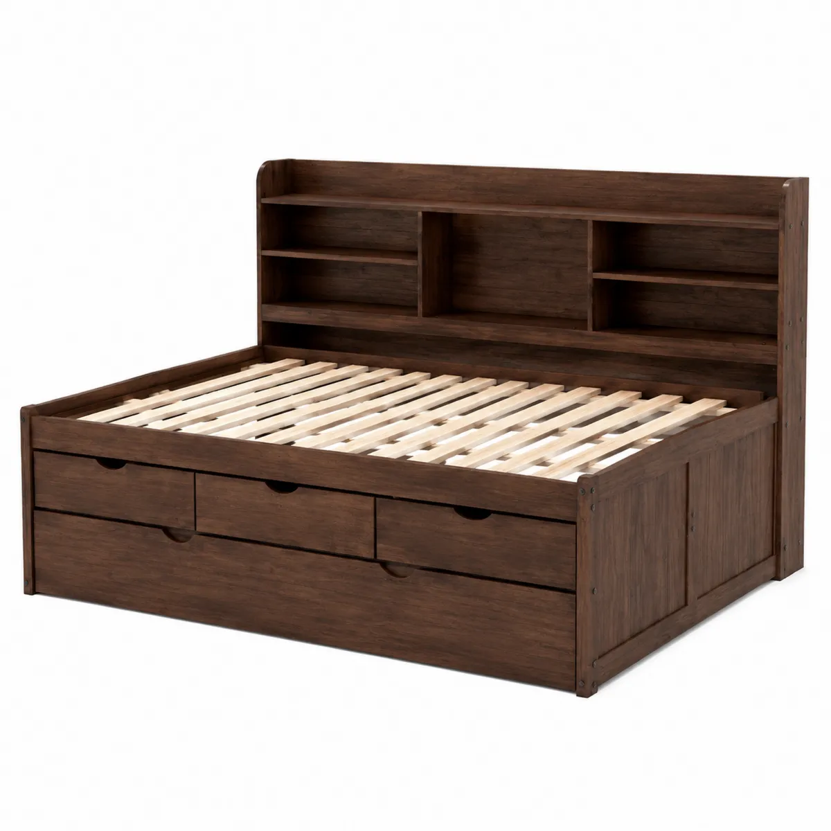 Lit en bois avec rangements intégrés en Pin Marron 200x140cm