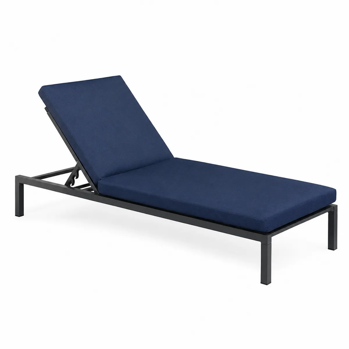 Chaise longue en aluminium avec coussin bleu et dossier réglable