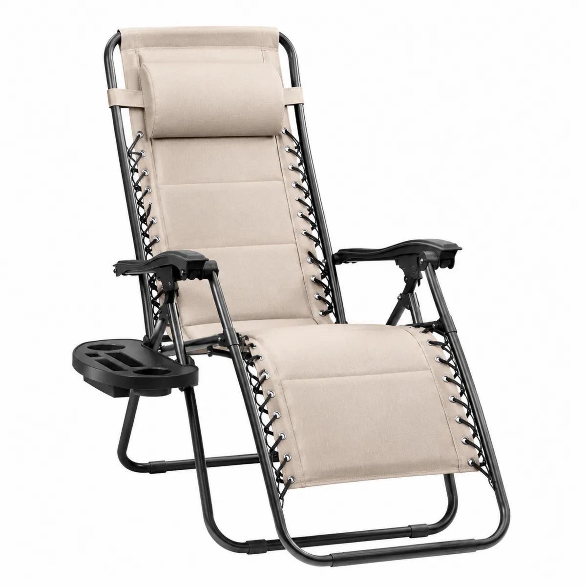 Chaise Longue Pliable en Acier et Polyester Beige