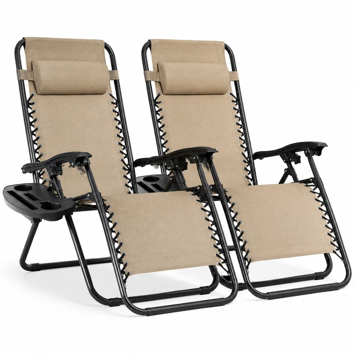Lot de 2 chaises longues inclinables en acier et textilène Beige