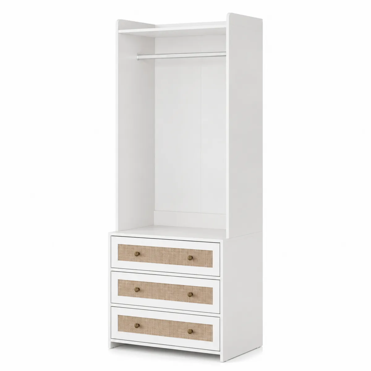 Armoire en Bois avec 3 Tiroirs en MDF Blanc et Jute
