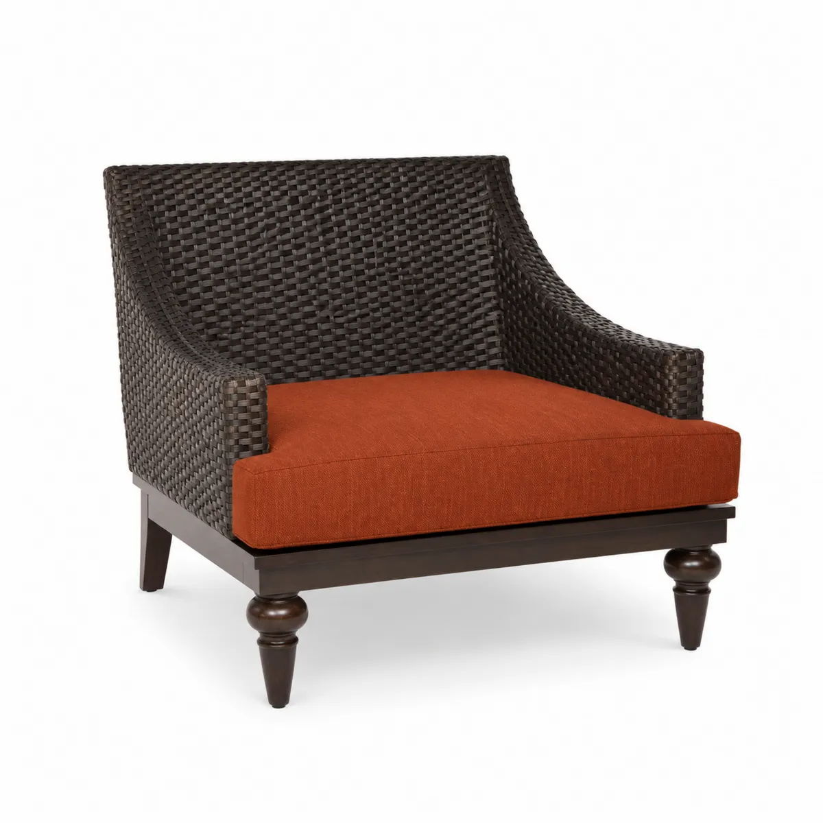 Fauteuil en Résine Tressée avec Coussin en Tissu Polyester Orange