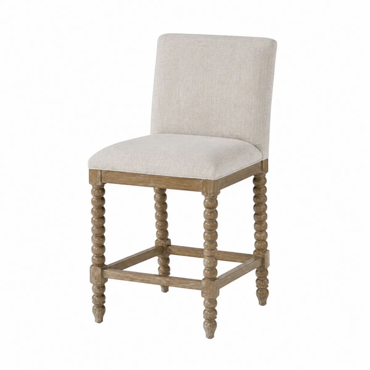 Tabouret de bar en bois et tissu lin beige