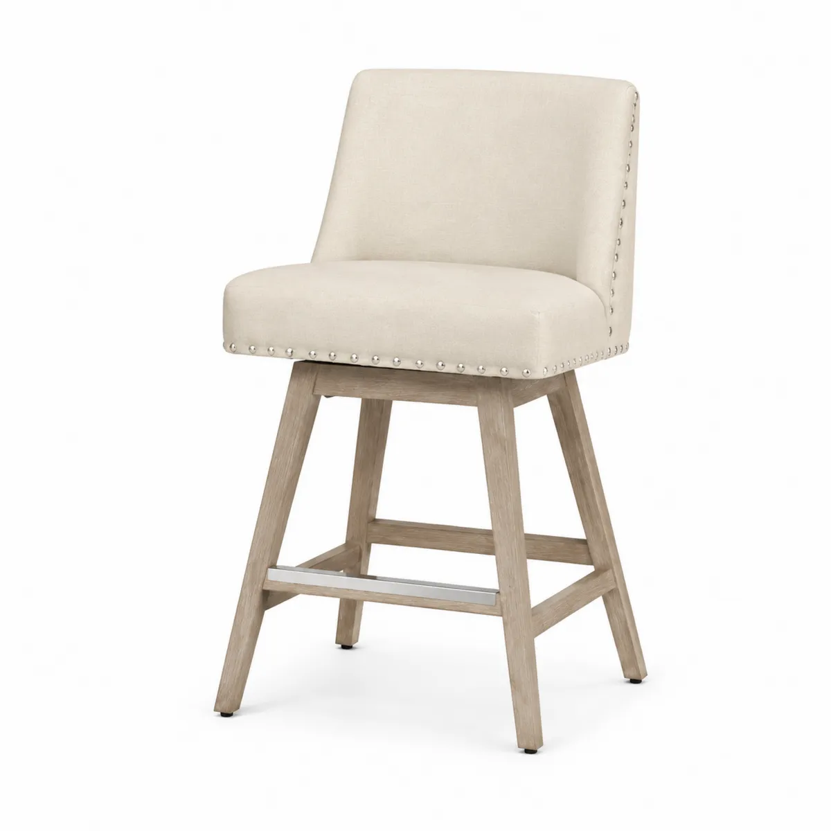 Tabouret de bar en bois avec revêtement en polyester beige, 65 cm