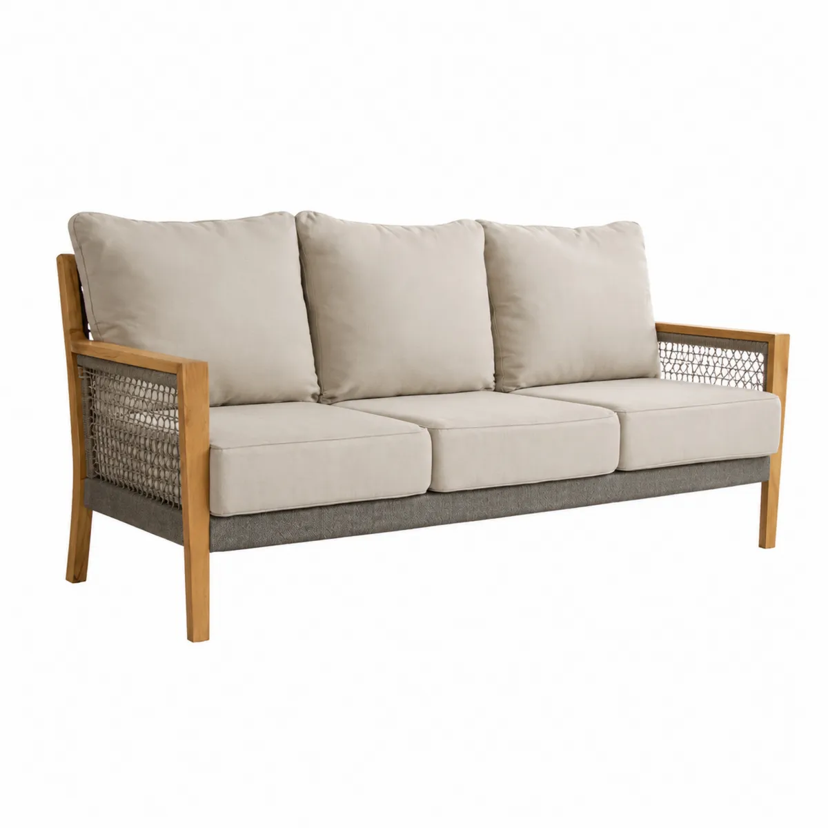 Canapé de jardin 3 places en bois et polyester beige