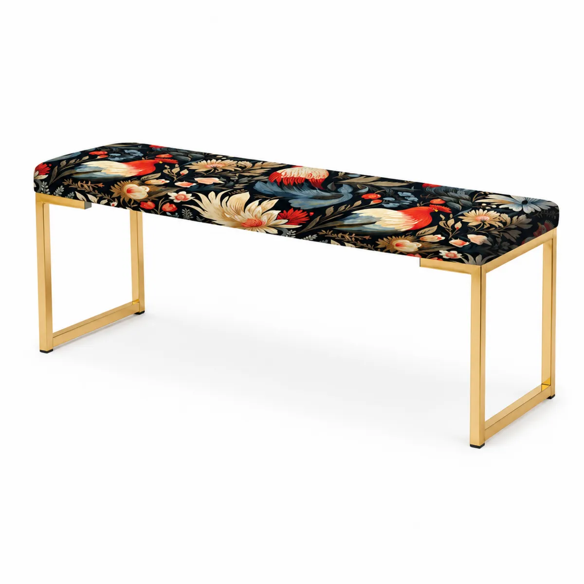 Banc en tissu floral avec cadre en acier doré