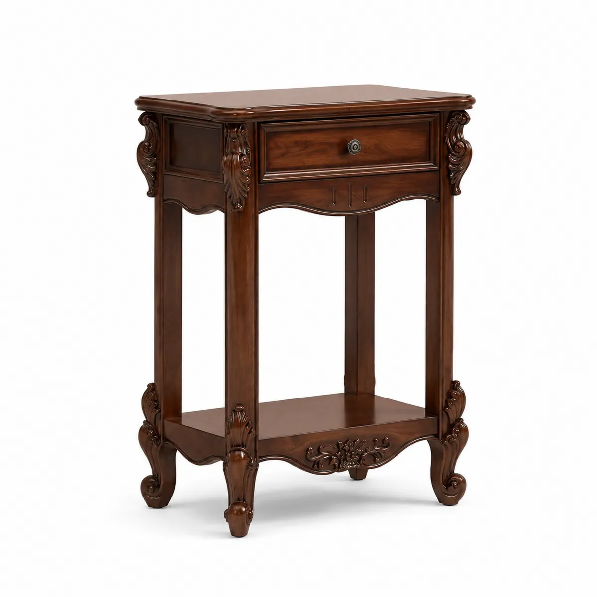 Table d'appoint en bois massif avec tiroir et étagère