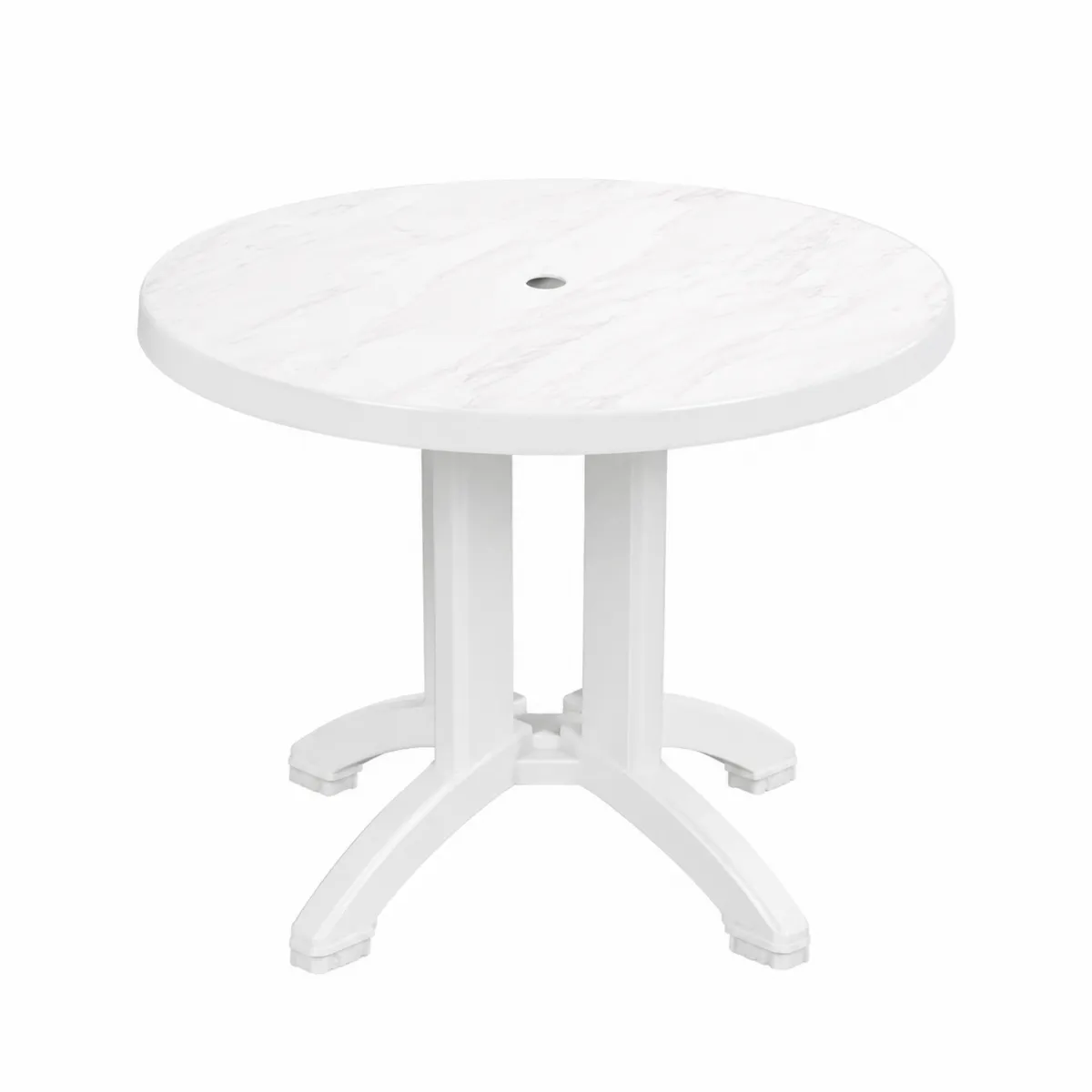 Table de jardin ronde en plastique Blanc avec trou pour parasol