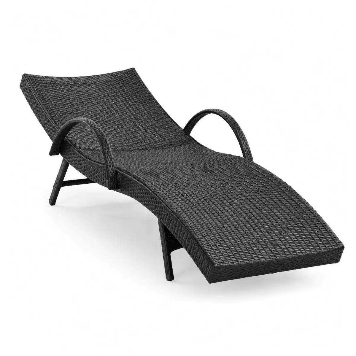 Chaise longue en résine tressée noire 195 cm