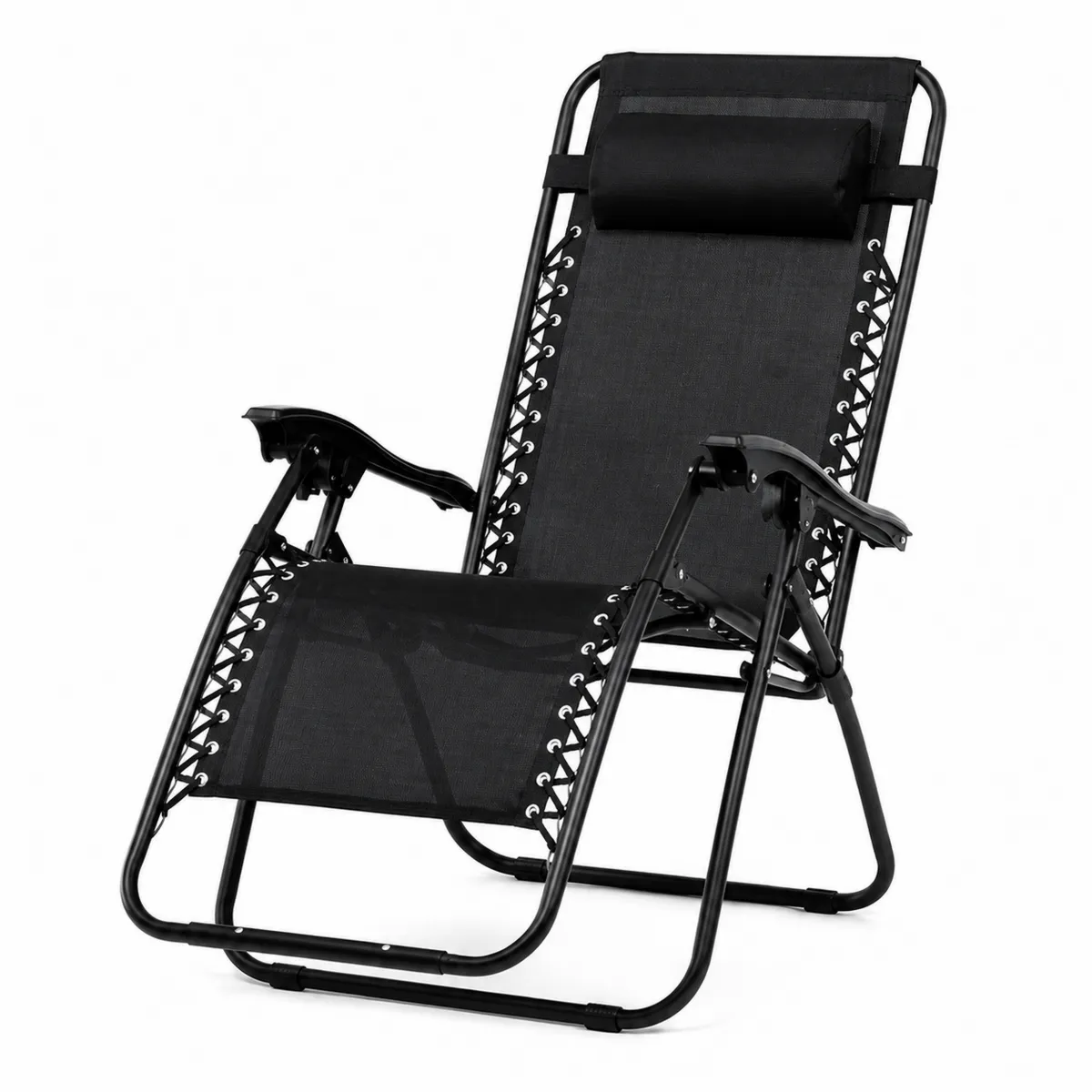 Chaise Longue Pliable Réglable en Acier et Tissu PVC Noir