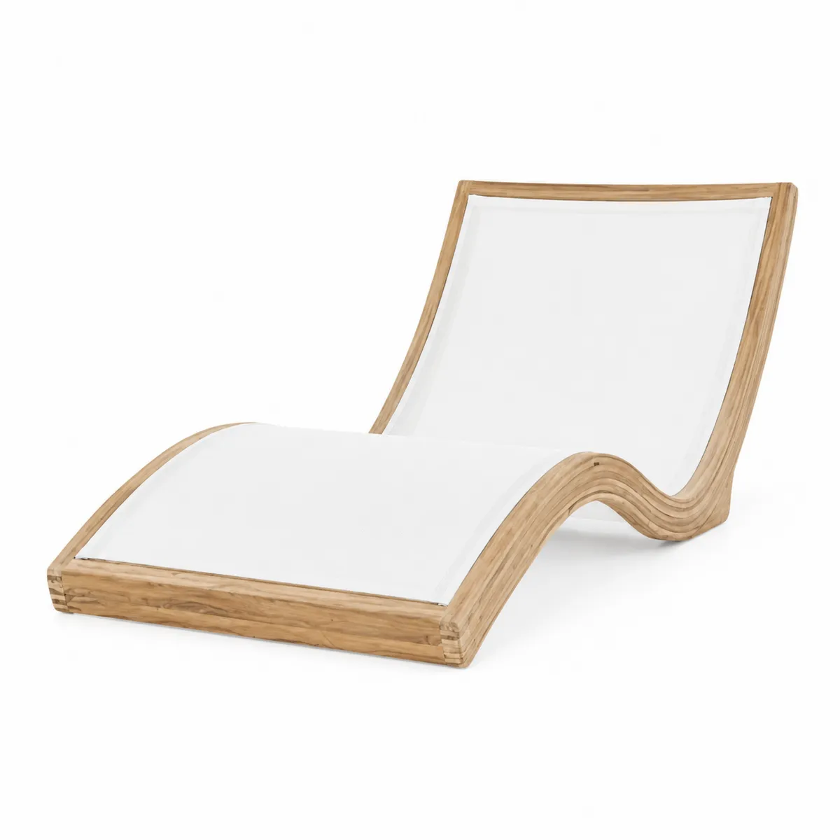 Chaise Longue en Bois et Toile Blanche