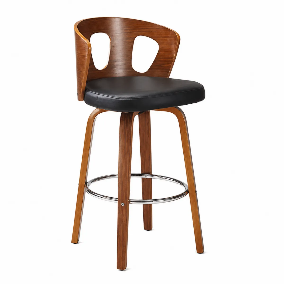 Tabouret de Bar Pivotant en Bois et Similicuir Noir