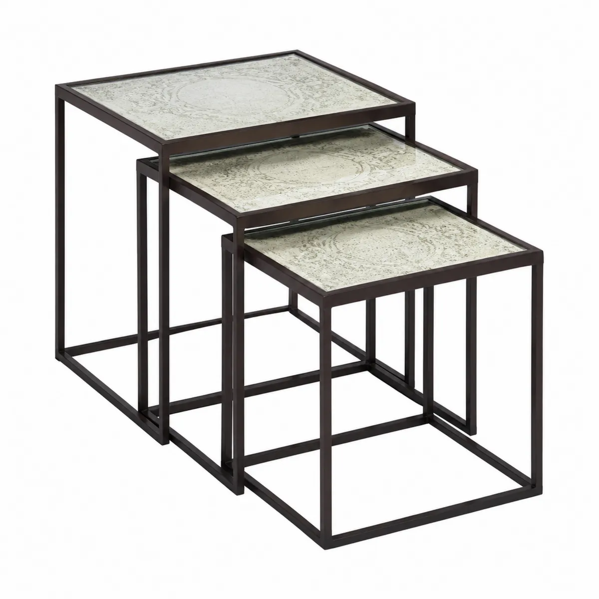 Ensemble de tables gigognes en verre et métal