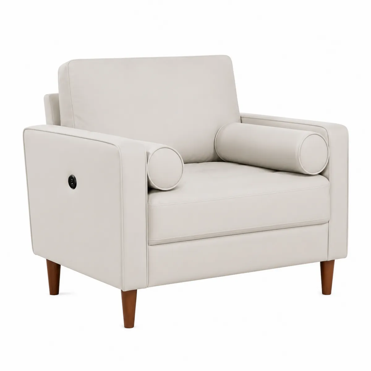 Fauteuil en cuir synthétique beige avec accoudoirs cylindriques