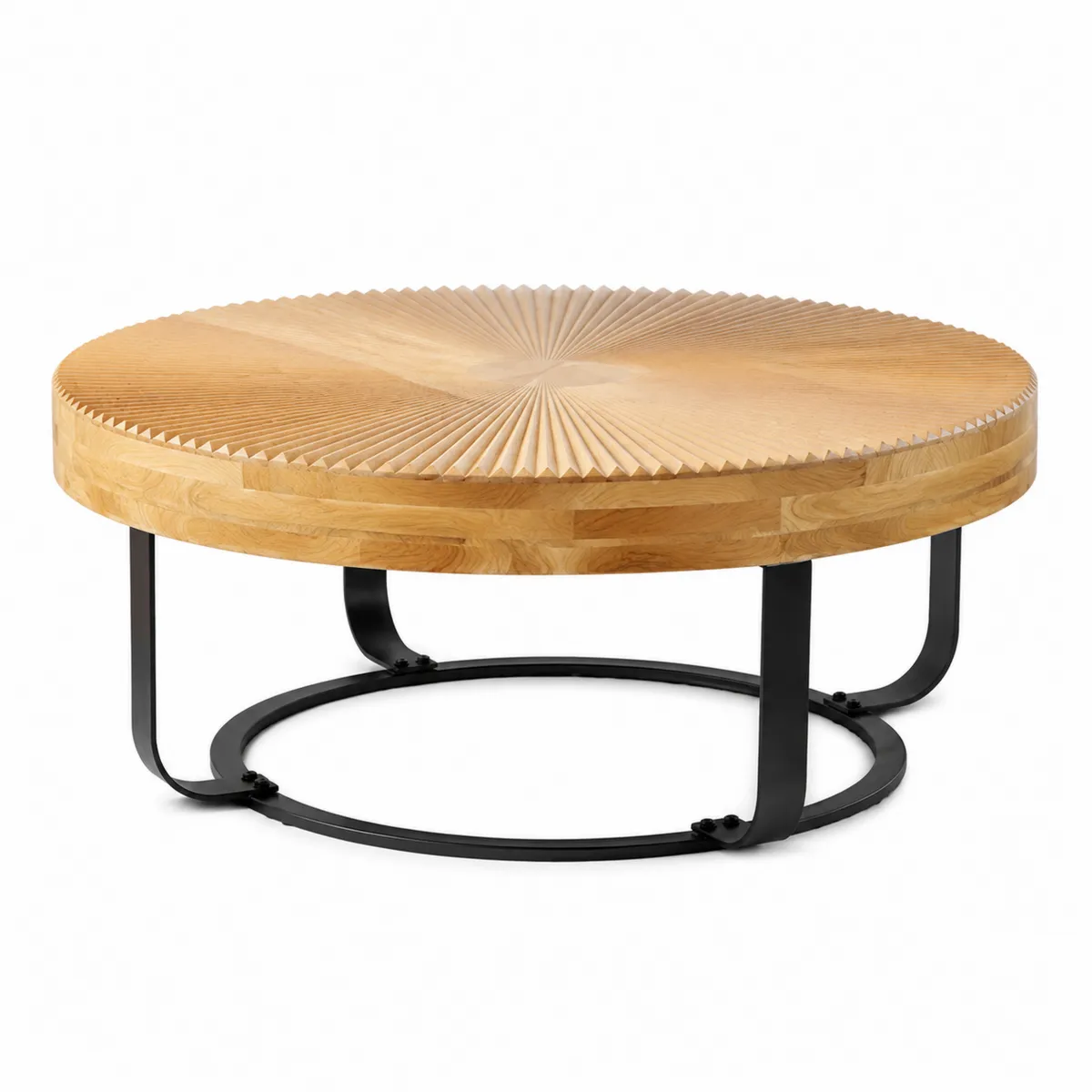 Table basse ronde en chêne massif et acier noir Ø80 cm