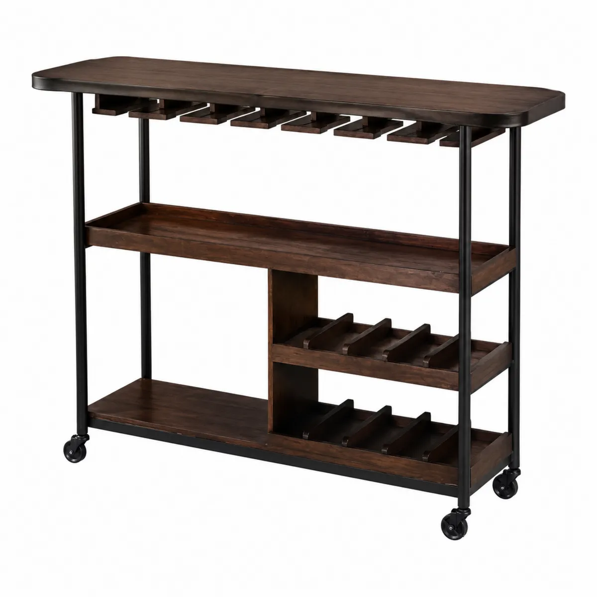 Table de bar en acacia et métal avec porte-bouteilles 120x35x100 cm