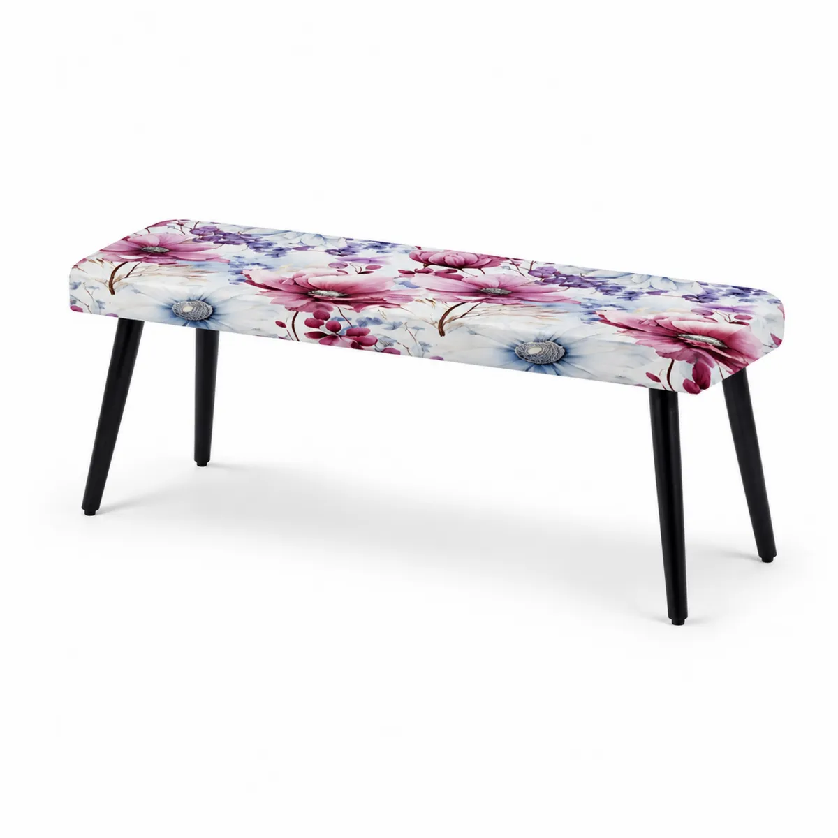 Banc en tissu imprimé floral avec pieds en bois