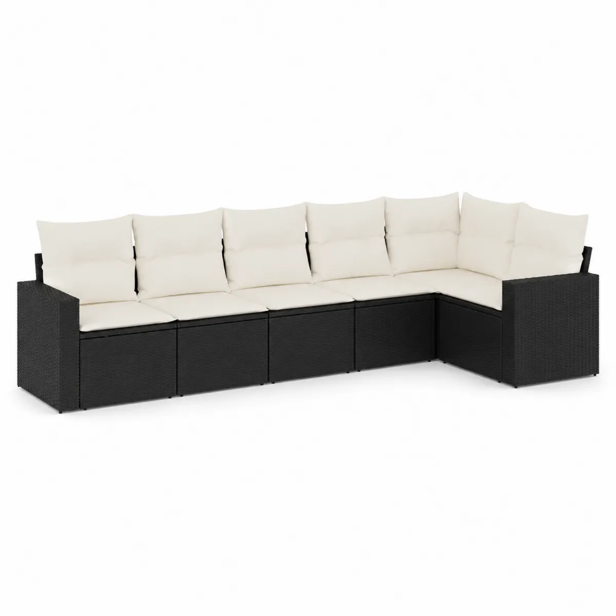 Canapé modulable en résine noire avec coussins crème, 6 places
