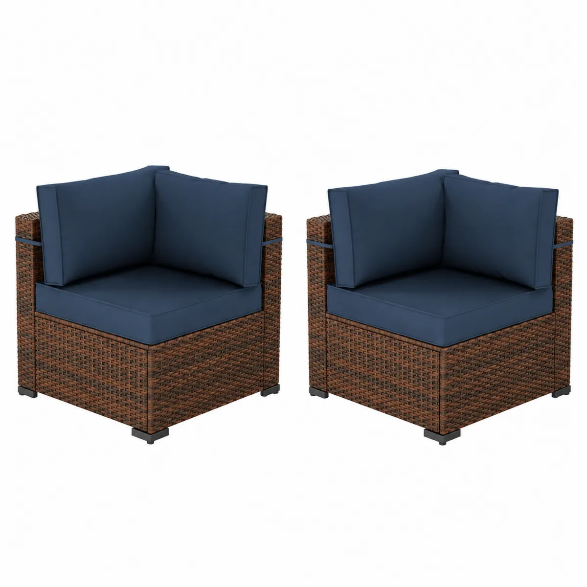 Lot de 2 fauteuils d'extérieur en rotin avec coussins bleus