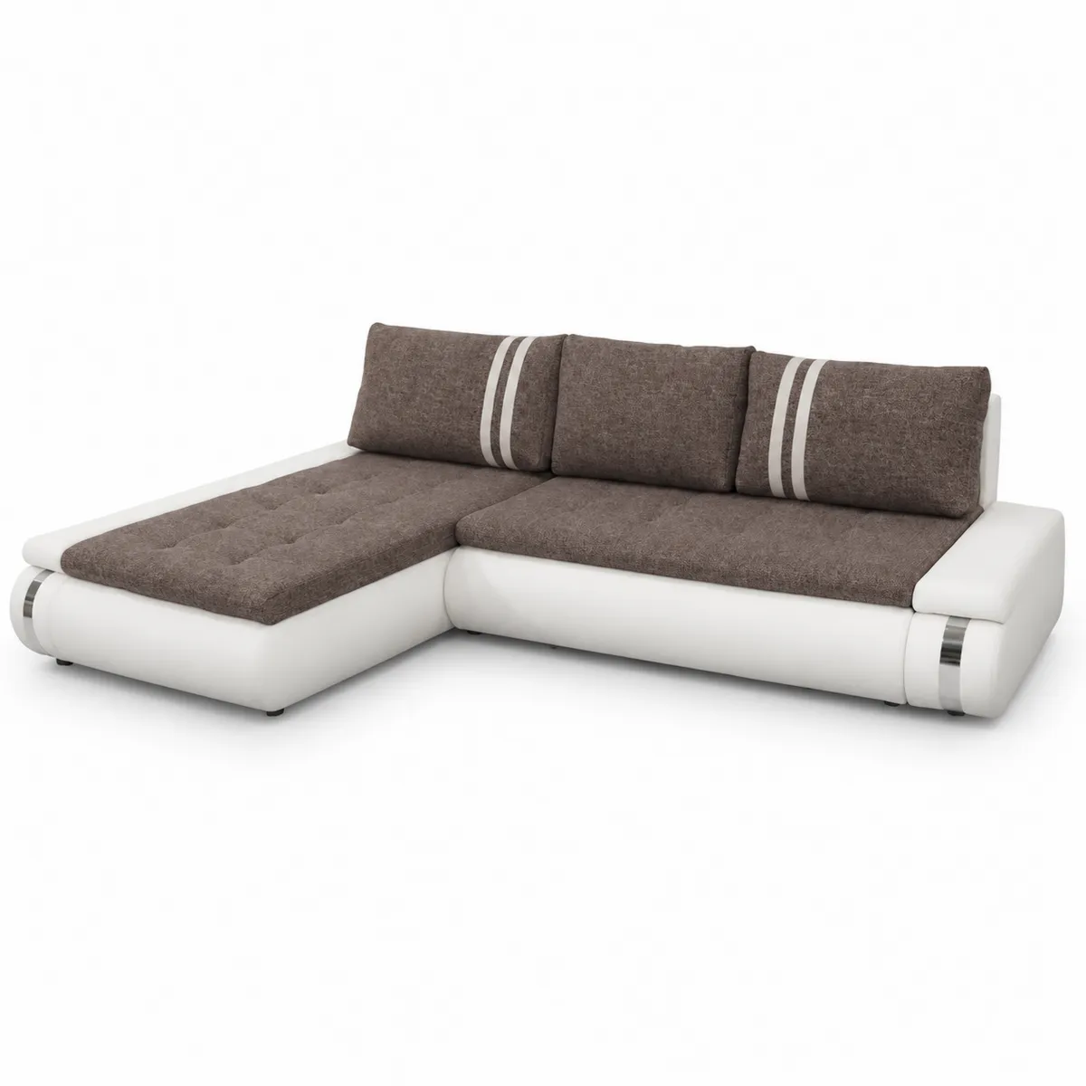 Canapé modulaire en L tissu brun et similicuir blanc