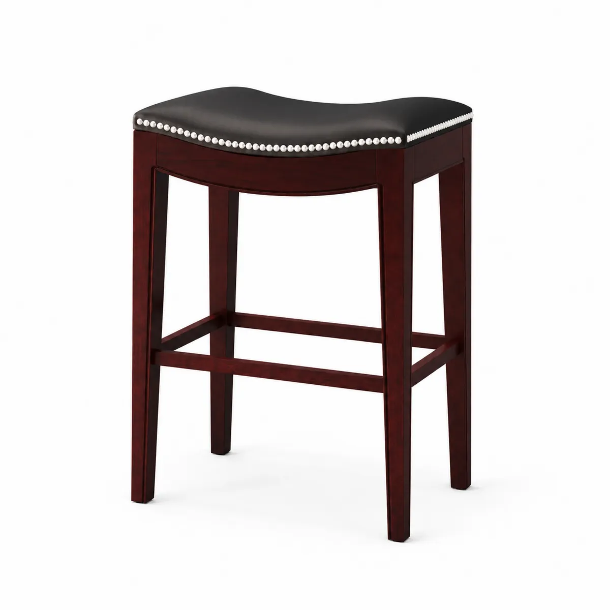 Tabouret de bar en bois d'acajou et cuir synthétique noir 76 cm