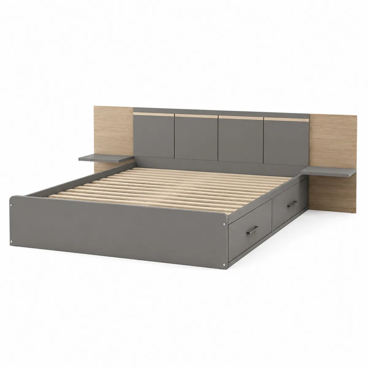 Lit en MDF et Bois avec Rangement Gris 200x160 cm