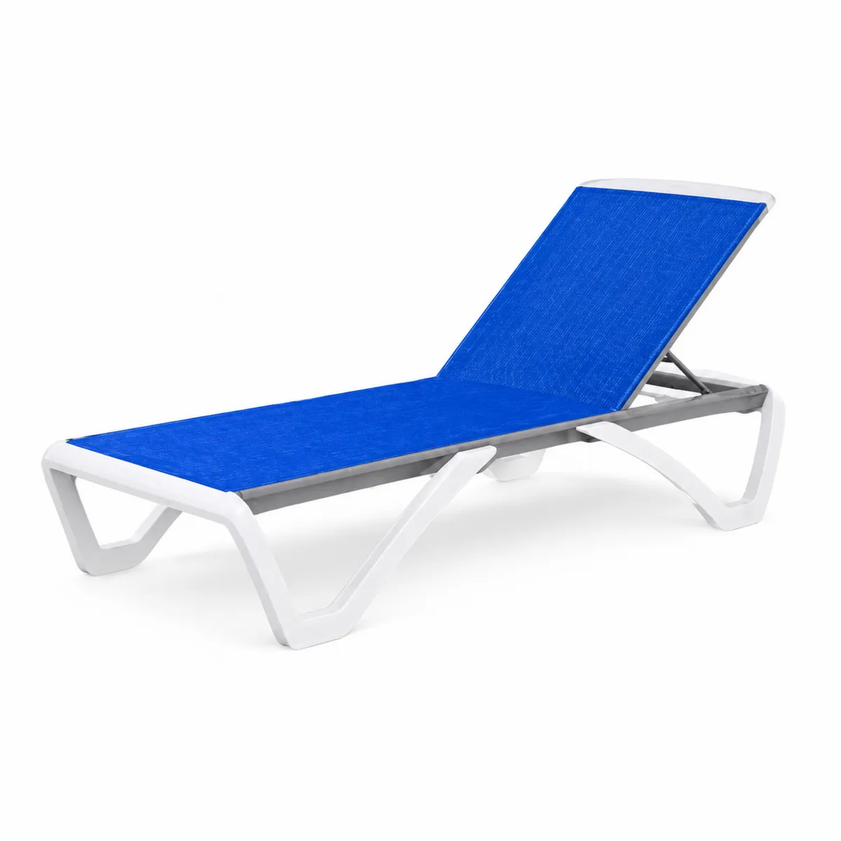 Chaise longue de jardin en plastique avec tissu en polyester Bleu et Blanc