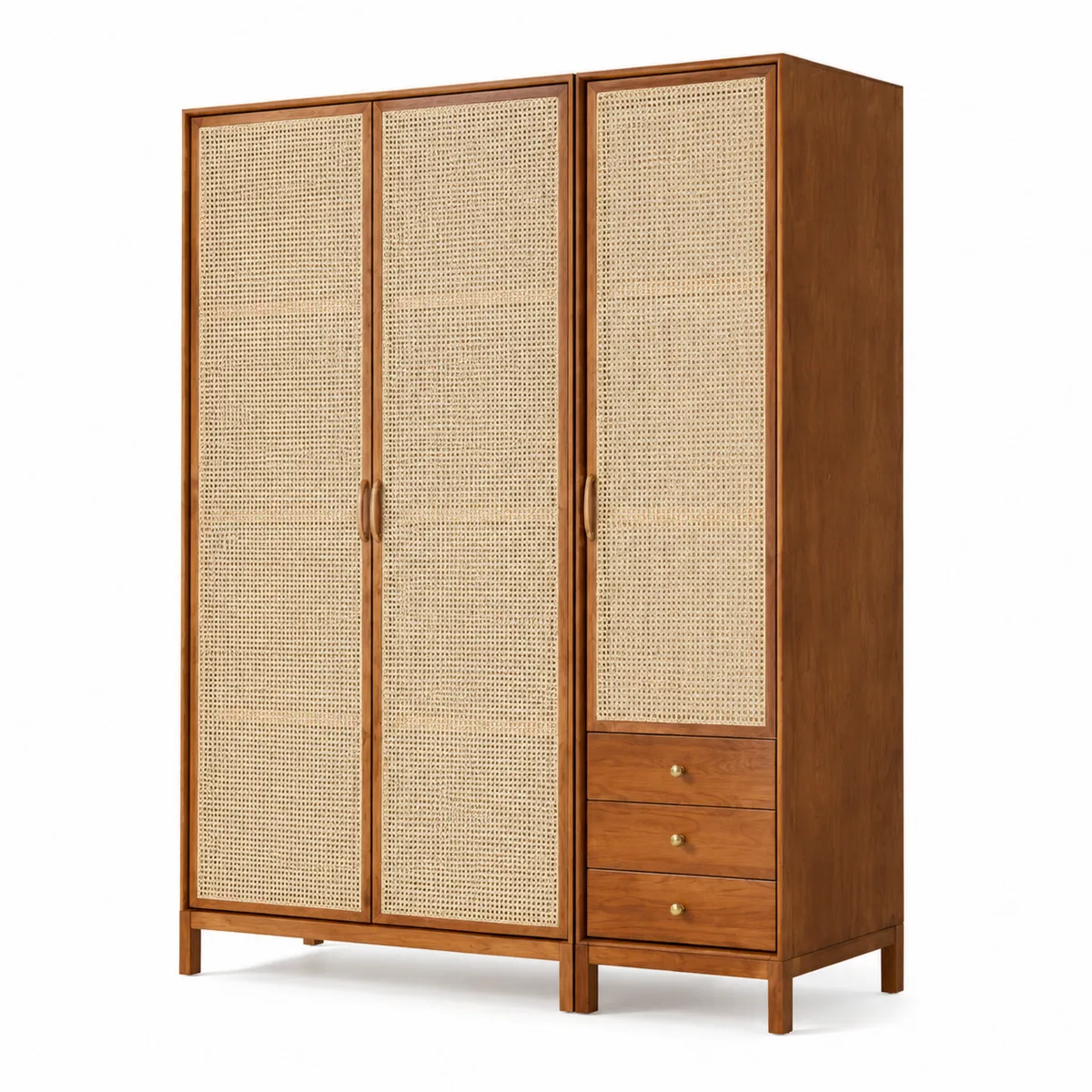 Armoire en bois et rotin tressé avec 3 tiroirs