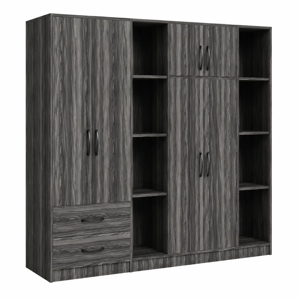 Armoire en Bois avec Étagères et Tiroirs en Gris