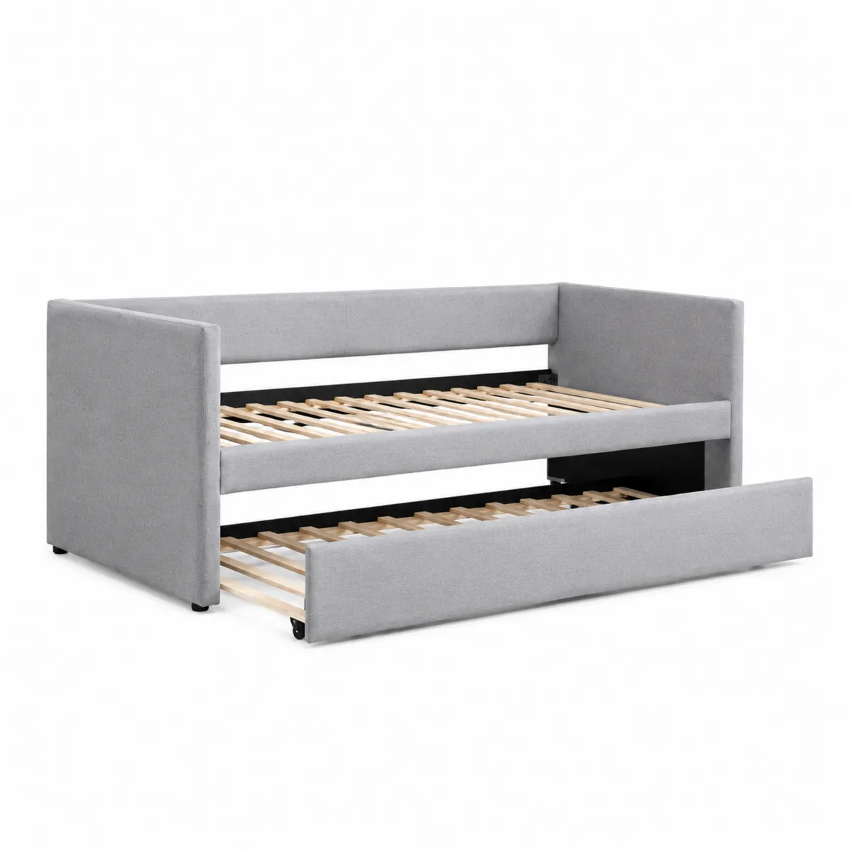 Lit banquette gigogne en bois et tissu polyester gris 200x90 cm
