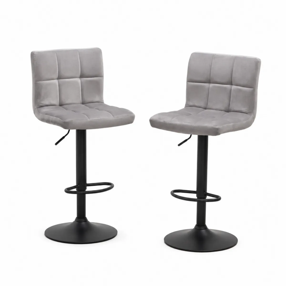Tabourets de bar en velours gris avec cadre en métal, lot de 2