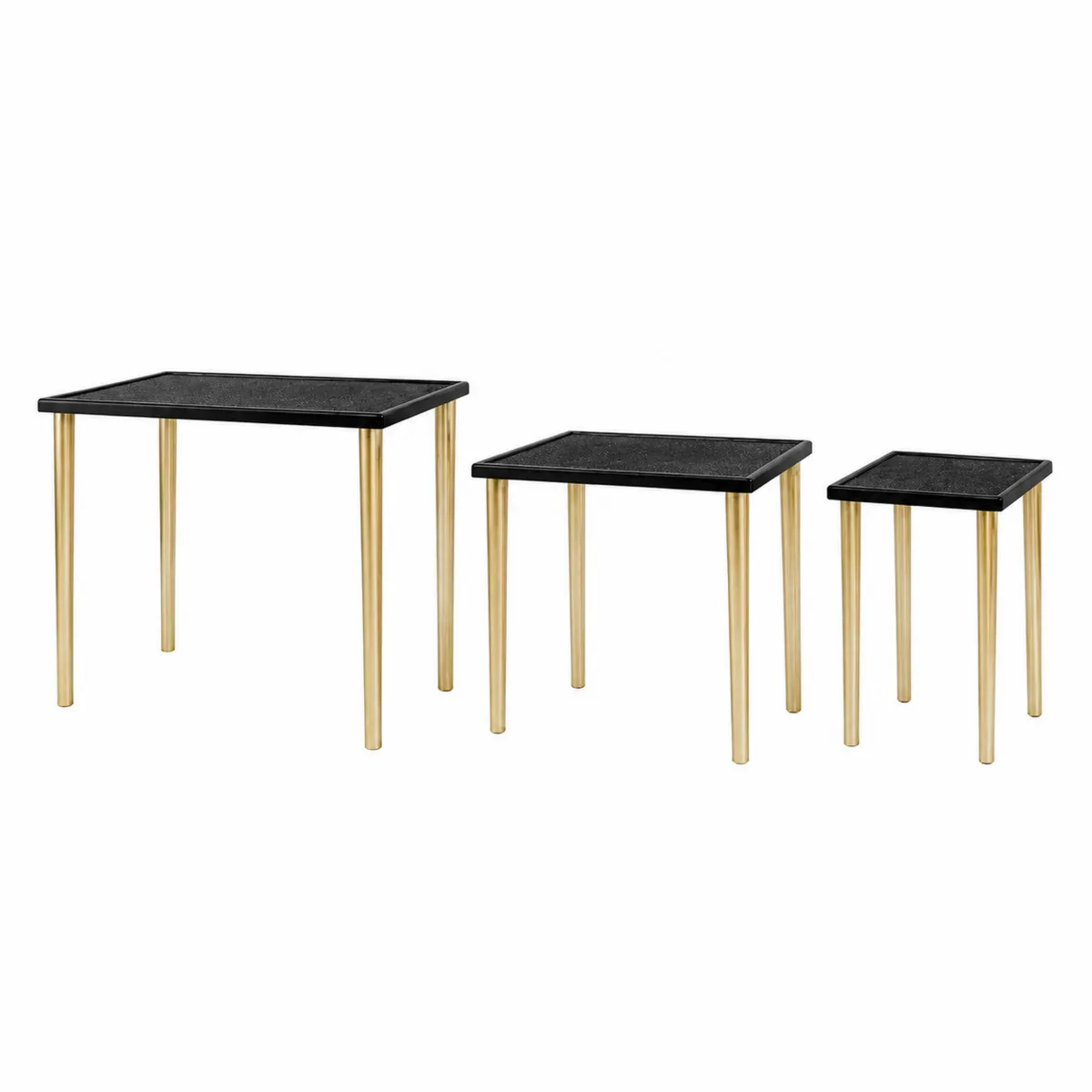 Ensemble de Tables Gigognes Rectangulaires en Bois Noir et Pieds en Métal Doré