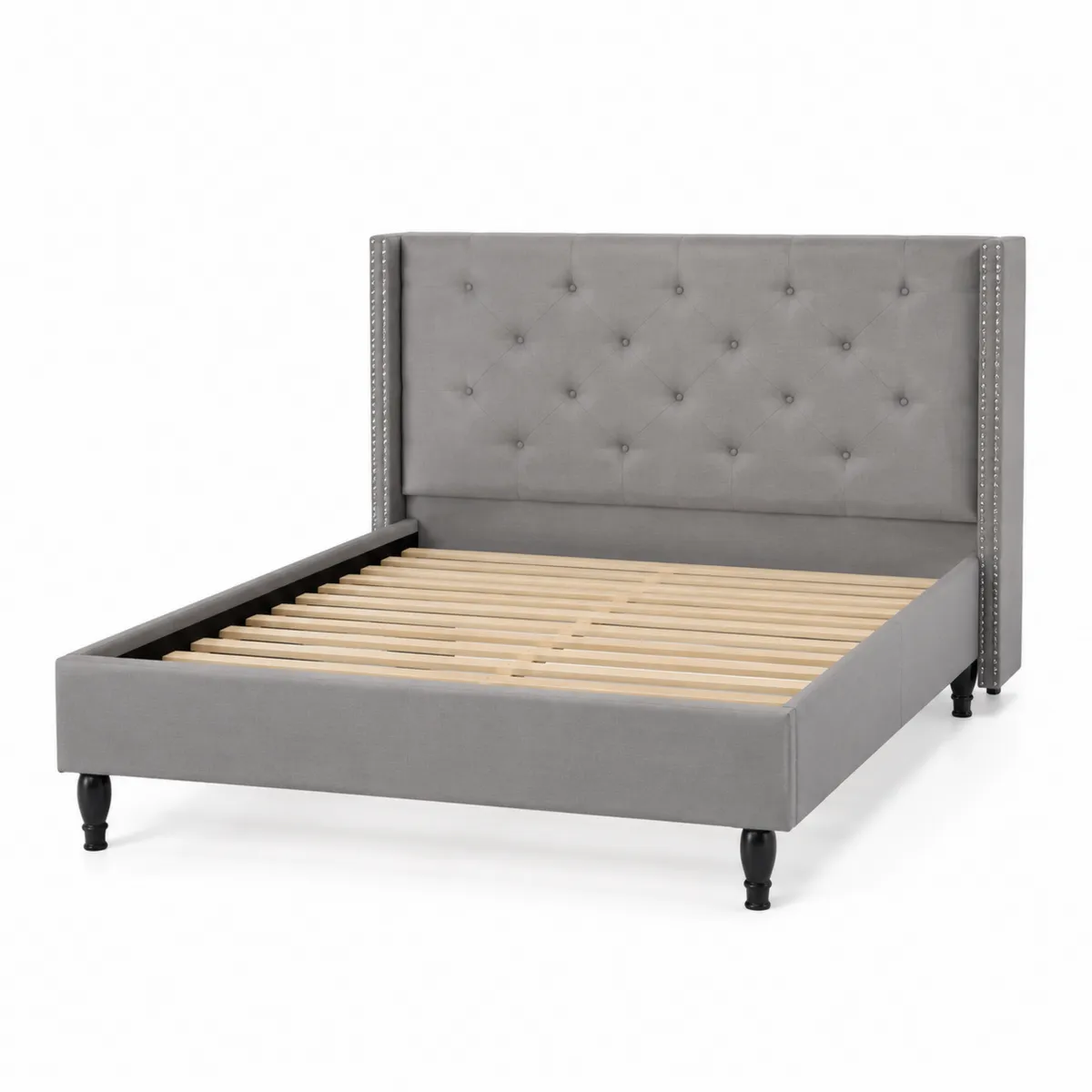 Lit double en tissu gris avec tête de lit capitonnée 140x200 cm