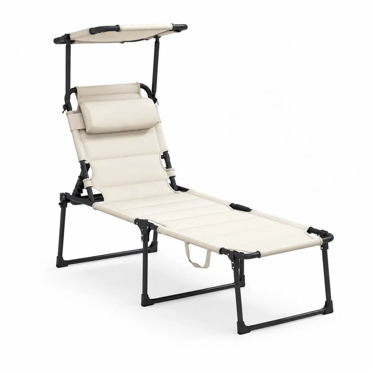 Chaise Longue Pliante en Acier et Tissu Crème