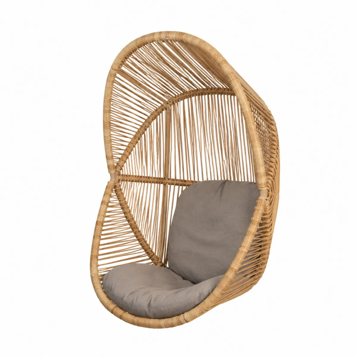 Chaise suspendue en rotin avec coussin gris