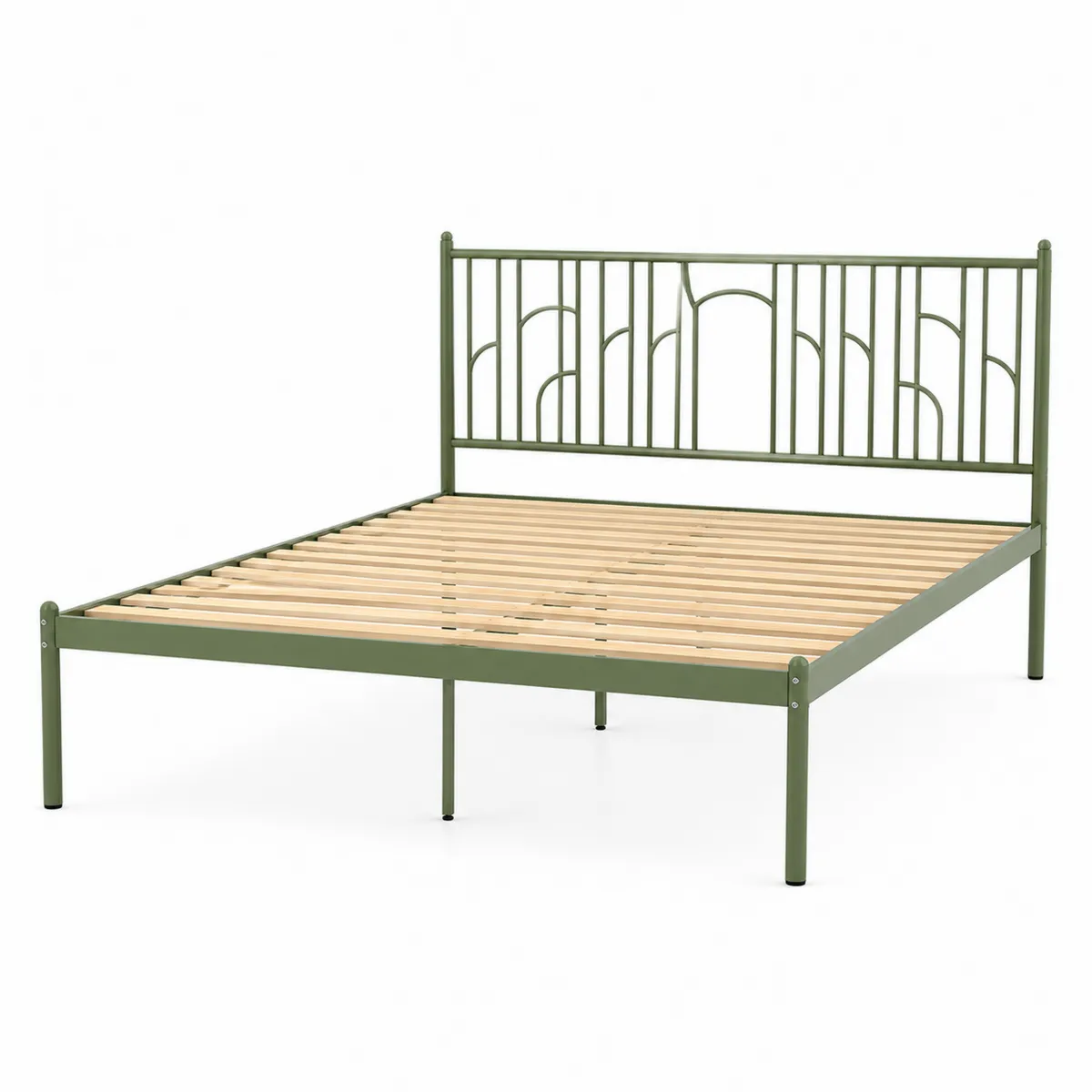 Lit double en métal et bois de hêtre 140x190 cm Vert