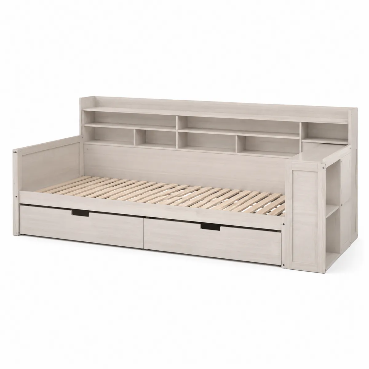 Lit en Bois avec Étagères et Tiroirs 200x90 cm Chêne Blanc