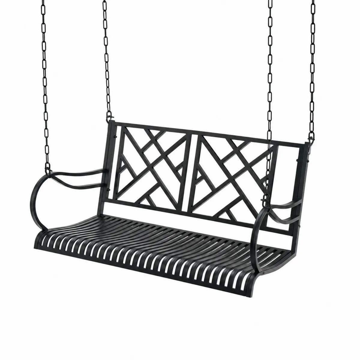 Columpio de jardín de metal negro con diseño geométrico