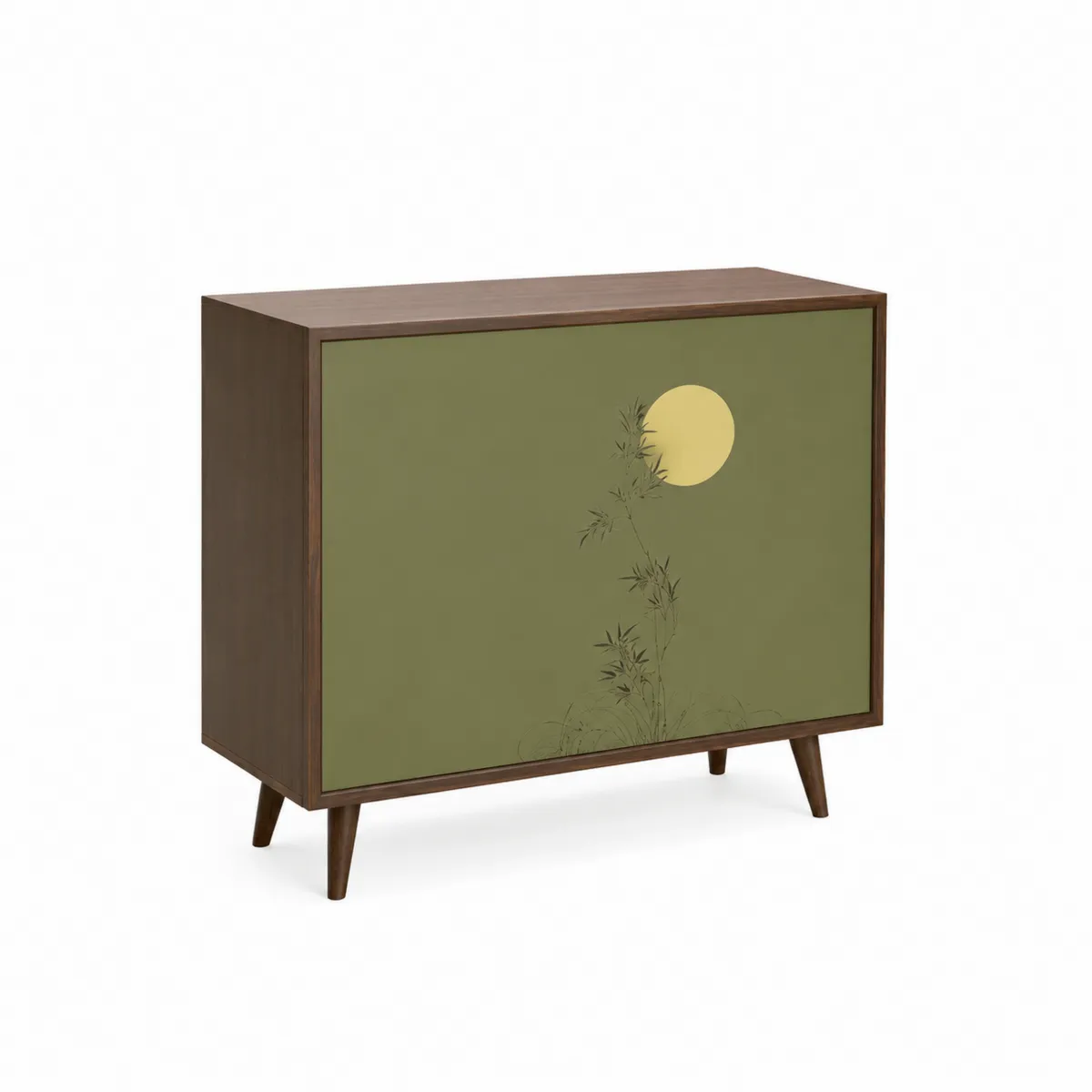 Aparador de contrachapado con diseño de bambú y luna 90x45x100 cm Marrón/Verde