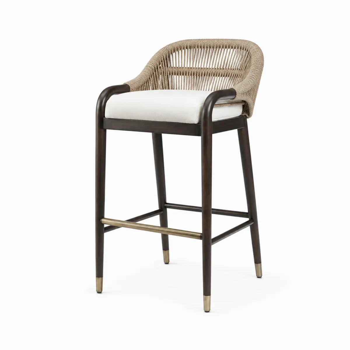 Taburete de Madera y Mimbre con Asiento de Poliéster