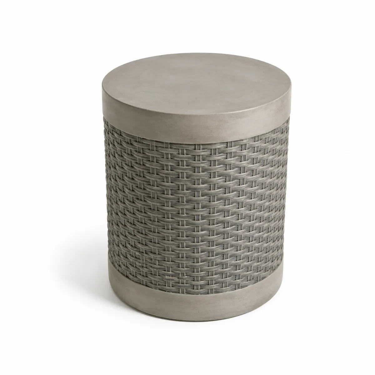 Mesa auxiliar redonda de cemento y ratán gris 45cm
