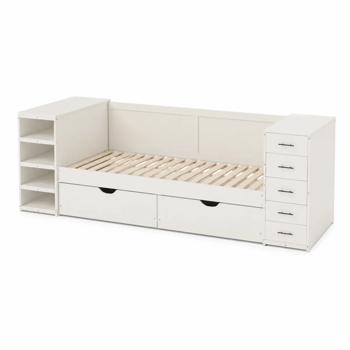 Cama de madera con almacenamiento y estanterías 200x90 cm