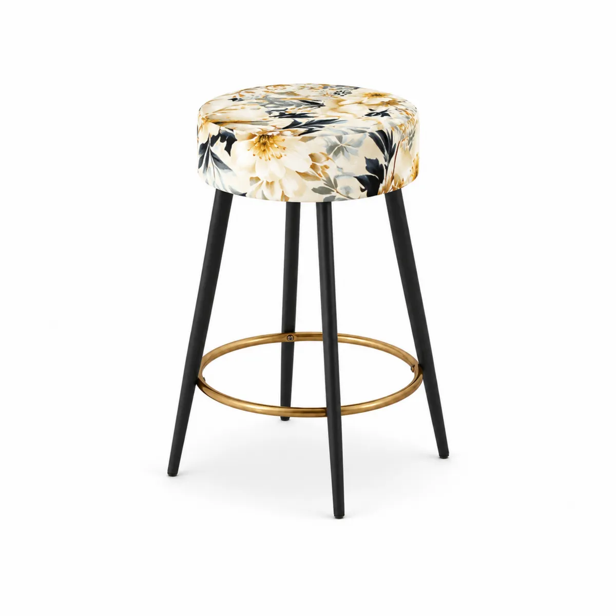 Taburete de Tela Floral con Estructura de Metal 75 cm